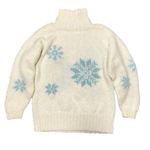 Christmas Oversized White Sweater L - Handcrafted, Snowflake decor